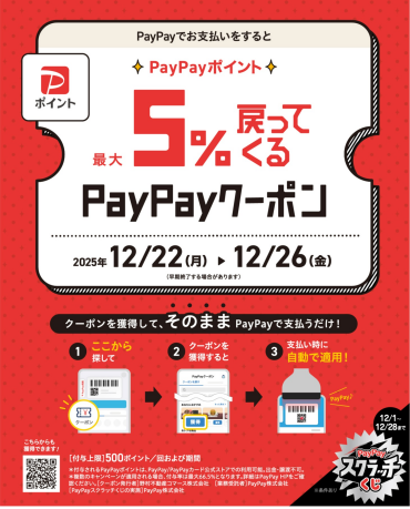 🎁【PayPay】カメイドクロックで使える最大5%戻ってくるクーポン🎁