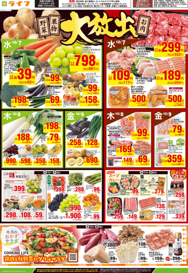  「野菜果物・お肉大放出」